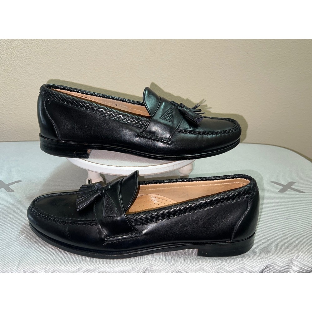 Allen Edmonds Maxfield Black Leather Tassel Loafers Braided Trim Mens 11 B 71456